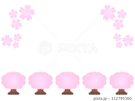 桜のクレヨンフレームイラスト【A4,横】 桜のクレヨンフレームイラスト【A4,横】 112795360