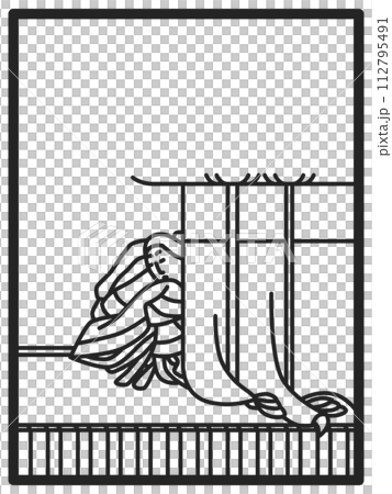Simple line drawing Hyakunin Isshu Yuko Imperial Family Kii Simple line drawing Hyakunin Isshu Yuko Imperial Family Kii 112795491