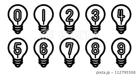 数字が入った電球のアイコンセット。電球はひらめきや学習に使われる素材です。 112795508
