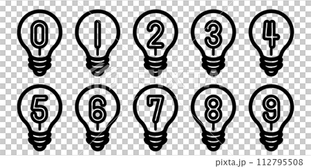数字が入った電球のアイコンセット。電球はひらめきや学習に使われる素材です。 112795508