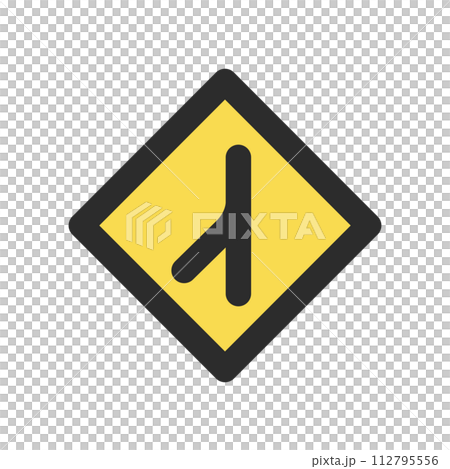 Single color illustration of mini sign with merging traffic 112795556