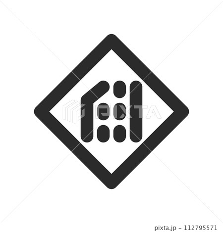 ミニ標識の線画単品イラスト　車線数減少 112795571