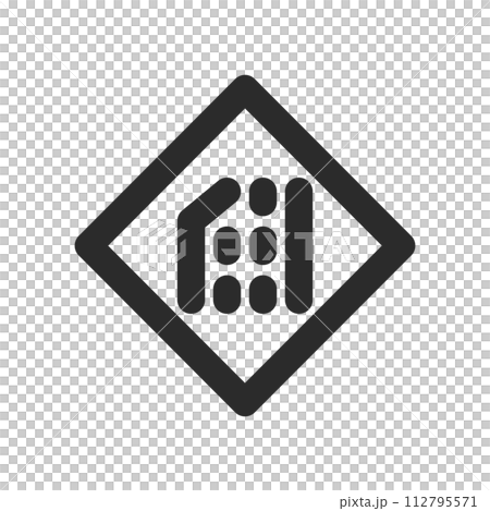 ミニ標識の線画単品イラスト　車線数減少 112795571