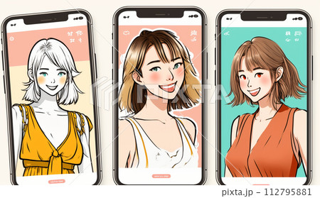 スマートフォンでビデオ通話をしている女性／自撮り