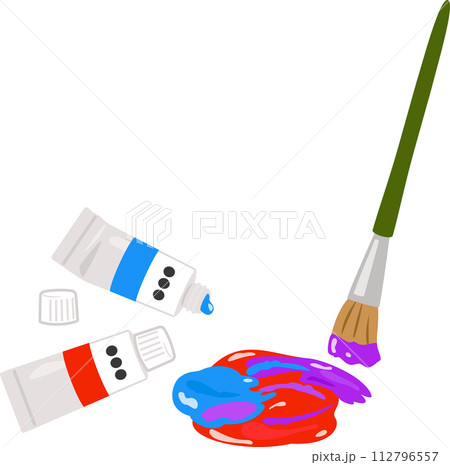 絵筆で混ぜた赤と青の絵具 112796557