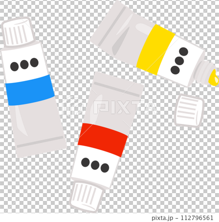 赤青黄の絵具のチューブ 112796561