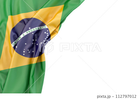 Flag of Brazil in the corner on white background. Isolated. 3D illustration Flag of Brazil in the corner on white background. Isolated. 3D illustration 112797012