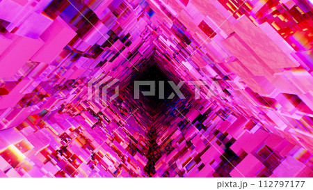 3d illustration Abstract composition of cubes in neon light with reflections 3d illustration Abstract composition of cubes in neon light with reflections 112797177