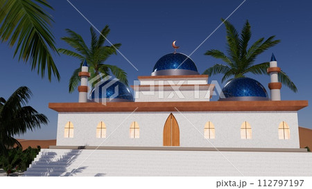 3d illustration arab mosque on the background of sunset in the desert, Ramadan concept 3d illustration arab mosque on the background of sunset in the desert, Ramadan concept 112797197