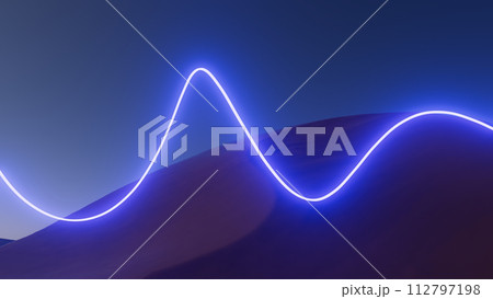 3d illustration neon glowing line in the desert at night 3d illustration neon glowing line in the desert at night 112797198