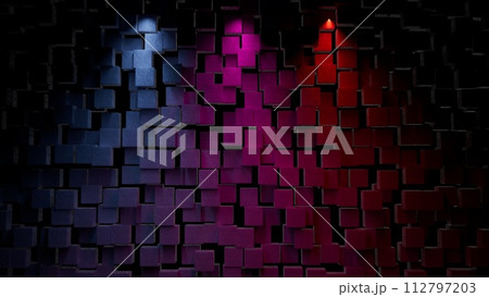 3d illustration Abstract background of cubes in neon light 112797203