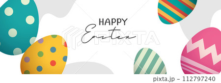 Happy easter egg greeting card background template.Can be used for cover, invitation, ad, wallpaper,flyers, posters, brochure. 112797240