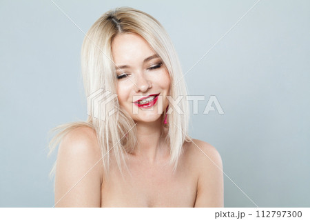 Beauty portrait of blonde model woman. Facial treatment, cosmetology, skin care concept 112797300