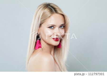 Excited blonde model woman portrait. Facial treatment, cosmetology, skin care concept 112797301