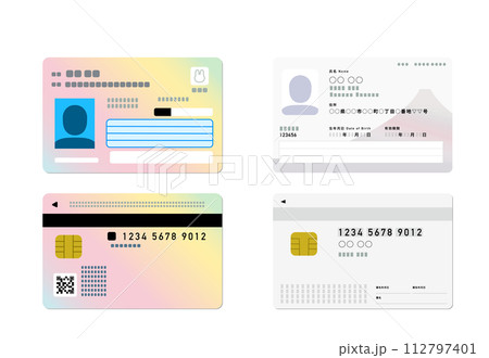 新デザインのマイナンバーカードのイラスト(表裏) 112797401