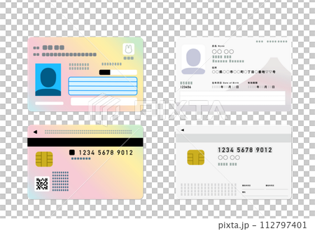 新デザインのマイナンバーカードのイラスト(表裏) 112797401