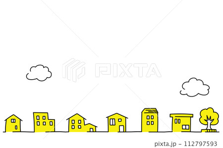 かわいい手描きの黄色い街並みフレーム 112797593
