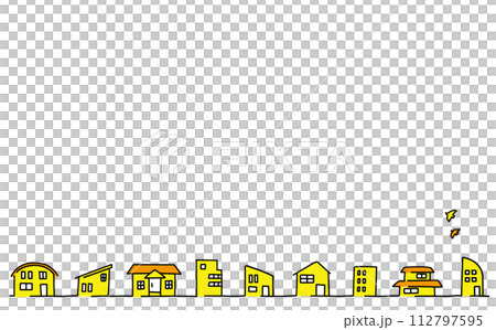 かわいい手描きの住宅街フレーム 112797595