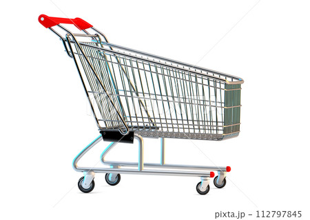 Empty shopping cart. Side view. 3D illustration. Isolated Empty shopping cart. Side view. 3D illustration. Isolated 112797845