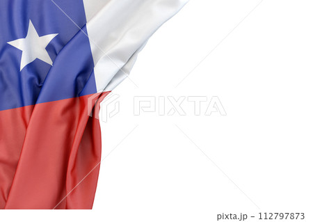 Flag of Chile in the corner on white background. Isolated. 3D illustration 112797873