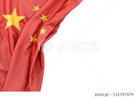 Flag of China in the corner on white background. Isolated. 3D illustration Flag of China in the corner on white background. Isolated. 3D illustration 112797874