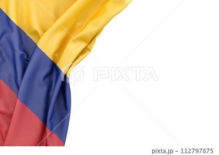 Flag of Columbia in the corner on white background. Isolated. 3D illustration 112797875