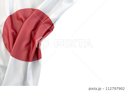 Flag of Japan in the corner on white background. Isolated. 3D illustration 112797902