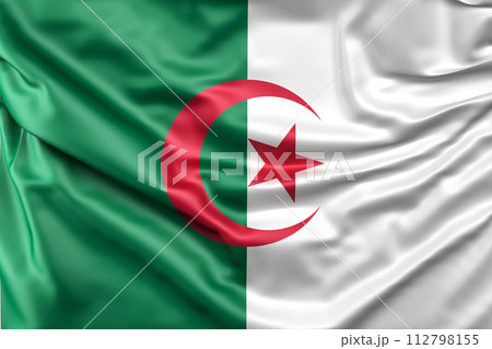 Ruffled Flag of Algeria. 3D Rendering Ruffled Flag of Algeria. 3D Rendering 112798155
