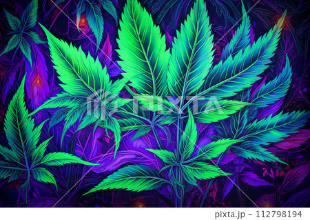 Banner consisting from traditional species marijuana in leaves, Ai generated 112798194