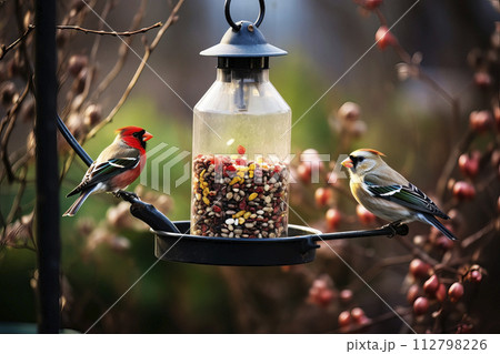 AI-generated content. Fairytale bird feeders. Generative AI 112798226