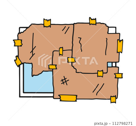 段ボールで窓を覆うイラスト 段ボールで窓を覆うイラスト 112798271