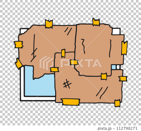 段ボールで窓を覆うイラスト 段ボールで窓を覆うイラスト 112798271