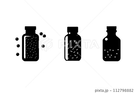 lying medicine bottle with pills silhouette, Medicine bottle icon,vector illustration lying medicine bottle with pills silhouette, Medicine bottle icon,vector illustration 112798882