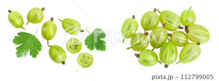 Green gooseberry isolated on white background. Top view. Flat lay 112799005