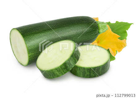 Fresh half zucchini isolated on white background with full depth of field Fresh half zucchini isolated on white background with full depth of field 112799013