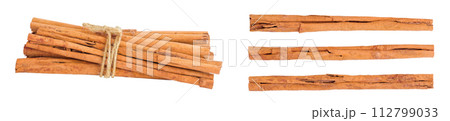 Cinnamon sticks isolated on white background with full depth of field 112799033