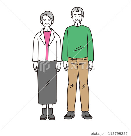 シンプルなタッチのシニア夫婦のイラスト 112799225