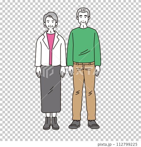 シンプルなタッチのシニア夫婦のイラスト 112799225