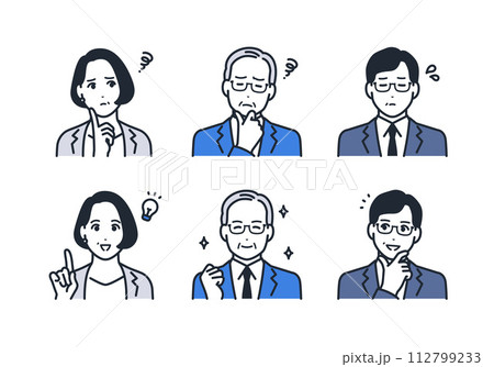 悩む 解決 ミドル シニア ビジネス 表情 アイコン セット 悩む 解決 ミドル シニア ビジネス 表情 アイコン セット 112799233
