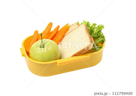 PNG,Yellow lunch box with food, isolated on white background PNG,Yellow lunch box with food, isolated on white background 112799480