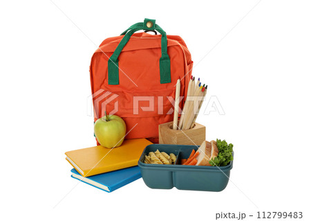 PNG,Blue lunch box with food and briefcase, isolated on white background PNG,Blue lunch box with food and briefcase, isolated on white background 112799483