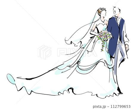 結婚式をする新郎新婦　ブライダル　ウェディング　ウェディングドレス　 タキシード 112799653