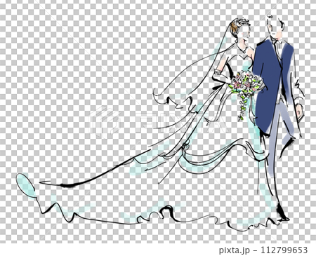 結婚式をする新郎新婦　ブライダル　ウェディング　ウェディングドレス　 タキシード 112799653