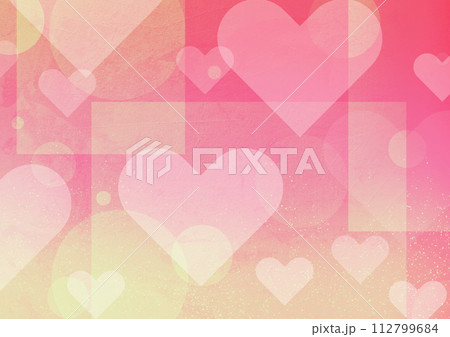 ハートが散りばめられた幾何学模様のキラキラテクスチャ背景 112799684