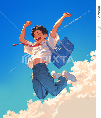 青空にジャンプする男子生徒 青空にジャンプする男子生徒 112799801