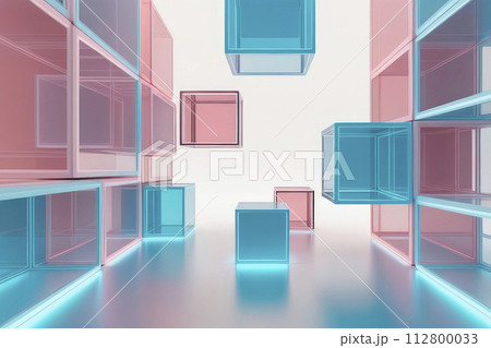 Abstract background of transparent x-ray geometric boxes and cube.. 112800033