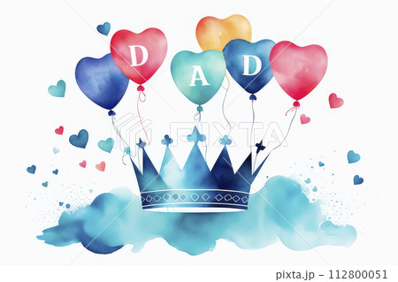 Cute Father's Day card, Father's day background with crown and love balloons decoration. 112800051