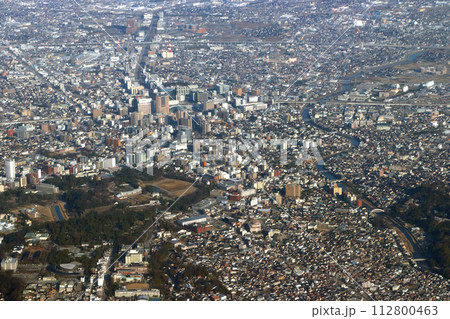 上空より望む：石川県金沢市（金沢駅中心部付近） 112800463