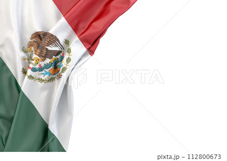 Flag of Mexico in the corner on white background. 3D rendering. Isolated 112800673