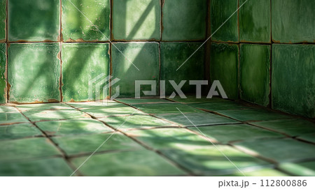 緑色のタイルの接写　AI生成画像 112800886